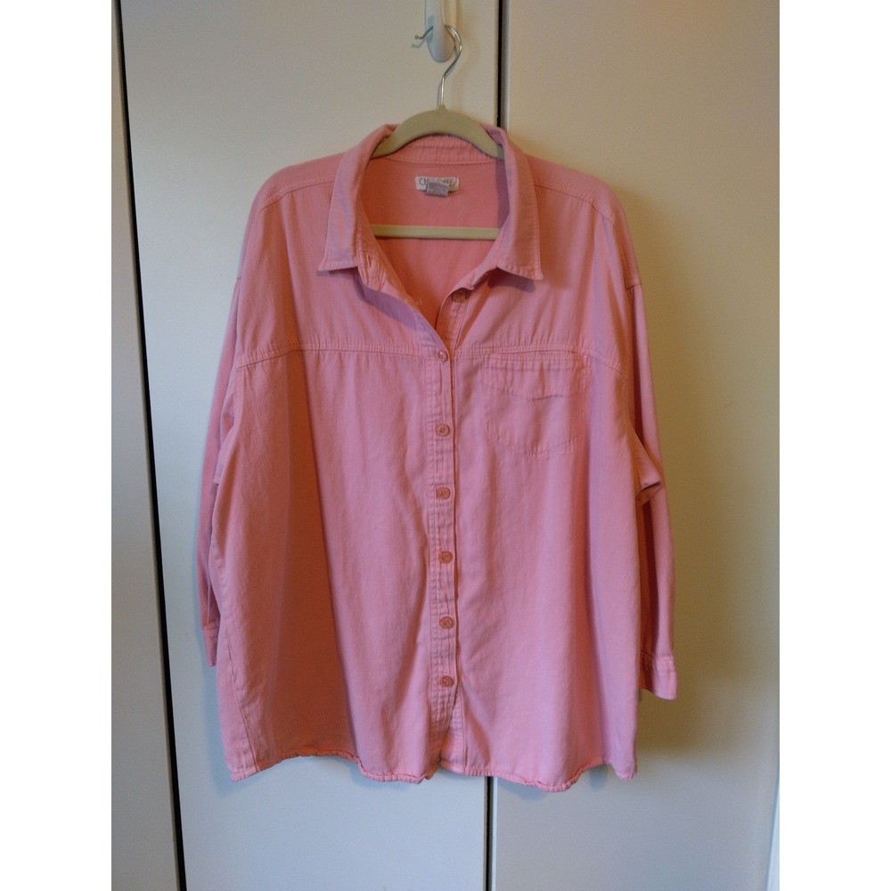 Womens Pink Button Front  Shirt Plus Size 26 Relaxed Coastal Resort Layering